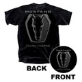 Front dark horse logo on front left chest and Back Large Dark Horse logo on back of tee