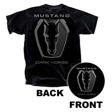 Front dark horse logo on front left chest and Back Large Dark Horse logo on back of tee