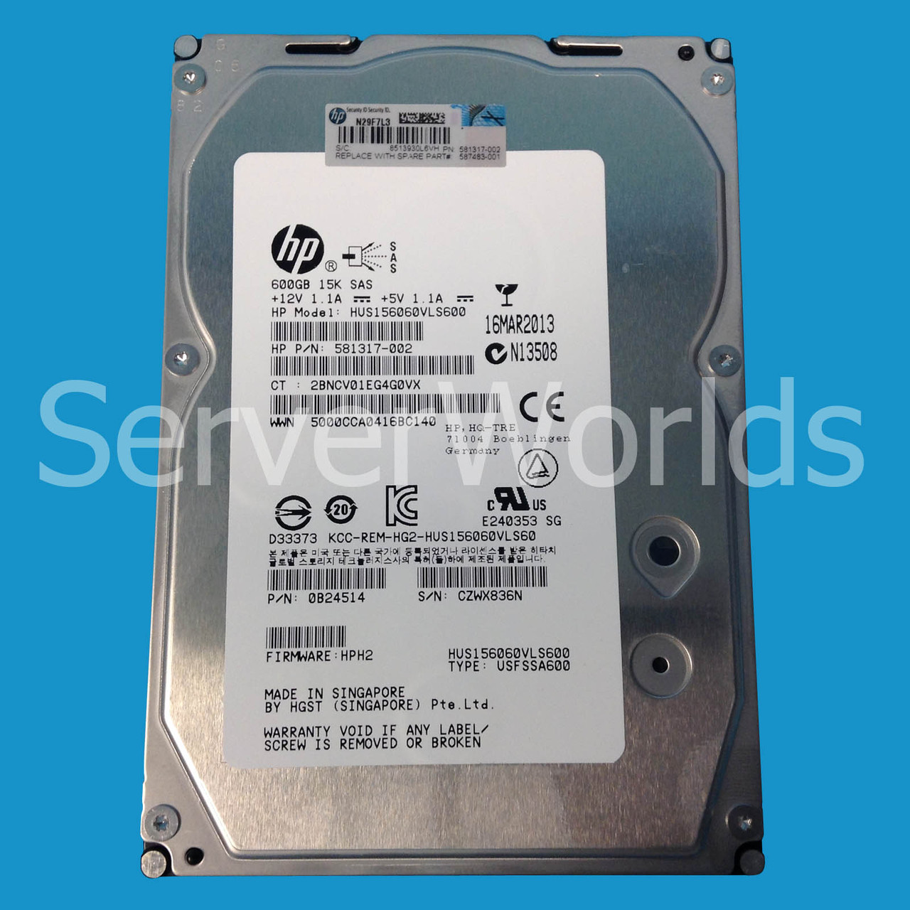 HP 587483-001 | 600GB 15K SAS 3.5 NHP Hard Drive | HP 581314-001 