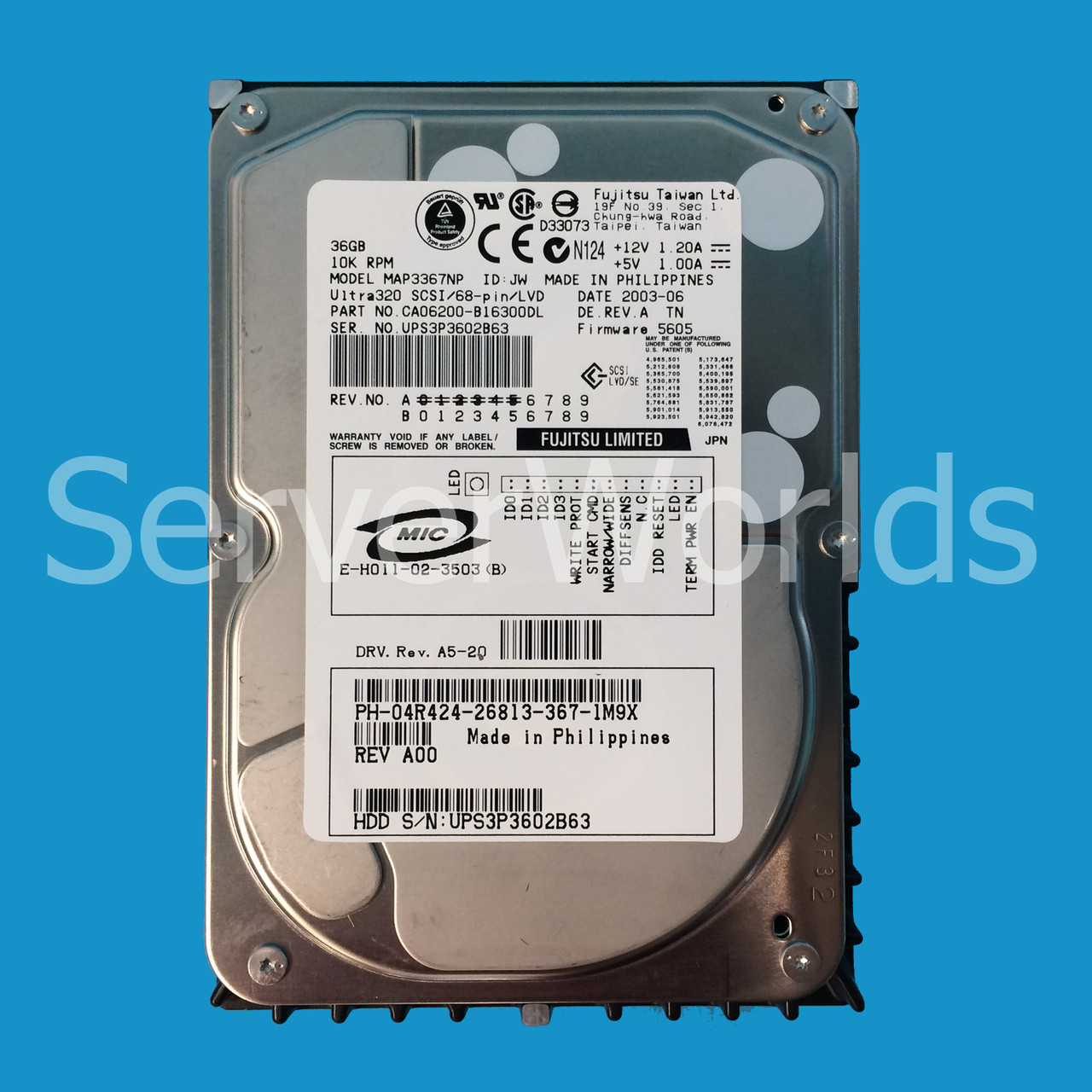 Dell 4R424 36GB U320 10K 68Pin Drive MAP3367NP CA06200