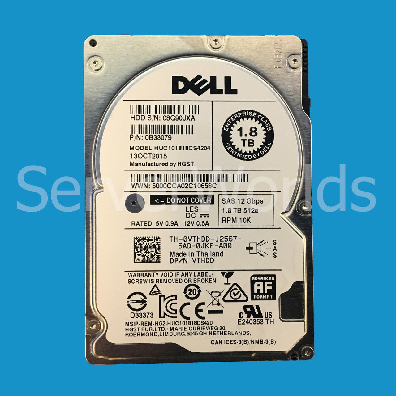 VTHDD Dell 1.8TB 10K SAS HDD 12Gbps 2.5/"
