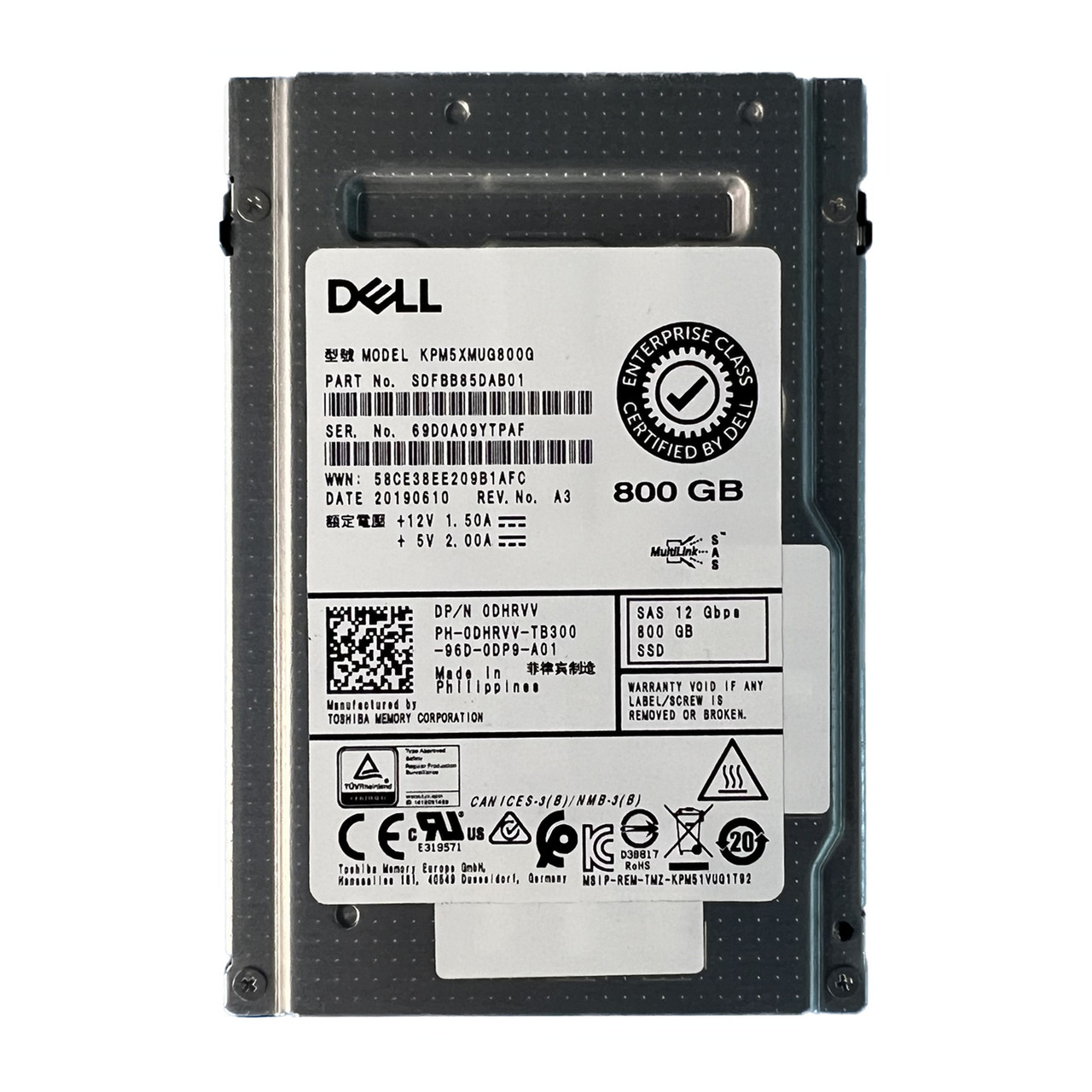 SSD Dell 800GB SAS 12Gbps 2.5 Pouces – Toshiba KPM5XMUG800G – Occasion
