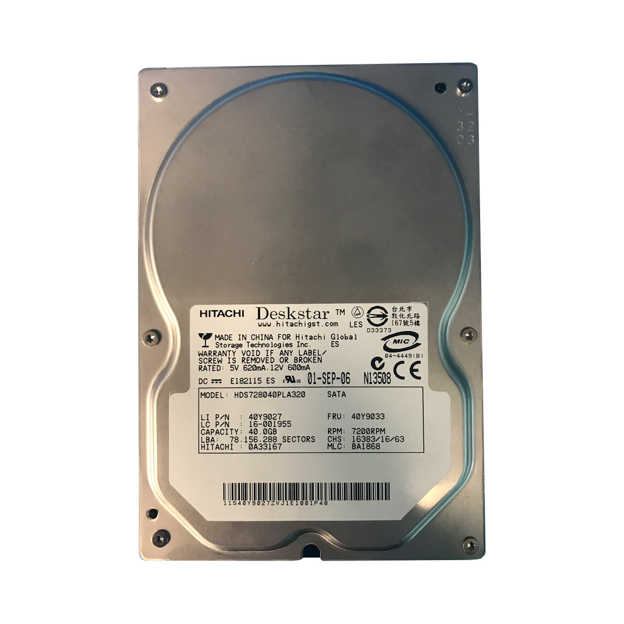 40Y9033 Lenovo 40GB 7200RPM Serial ATA HDD 40Y9033 Lenovo 40GB 7200RPM Serial ATA HDD