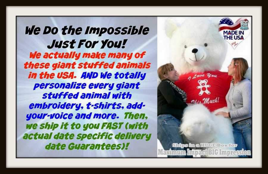 BigPlush.com is the ONLY place on the web where you can create your own custom personalized giant stuffed animal masterpiece! BigPlush.com is the ONLY place on the web where you can create your own custom personalized giant stuffed animal masterpiece!