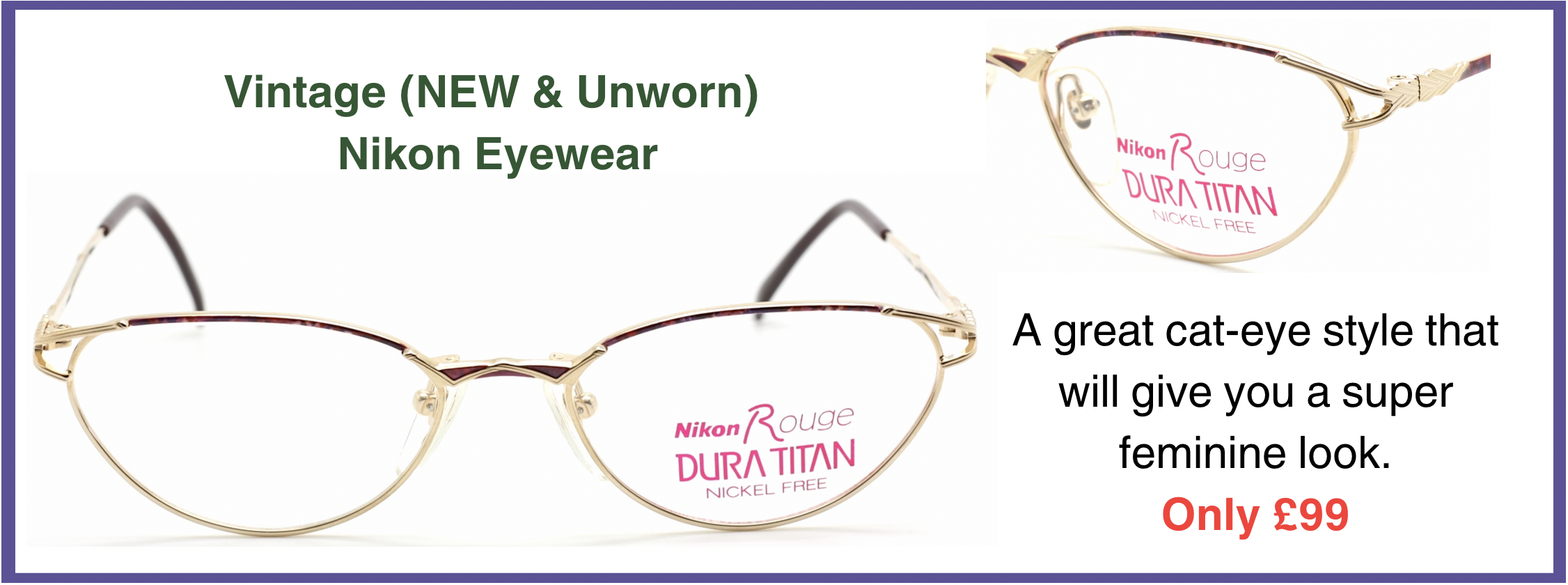 Vintage Nikon 6352 cat eye style prescription glasses in a gold and pink finish - stunning!