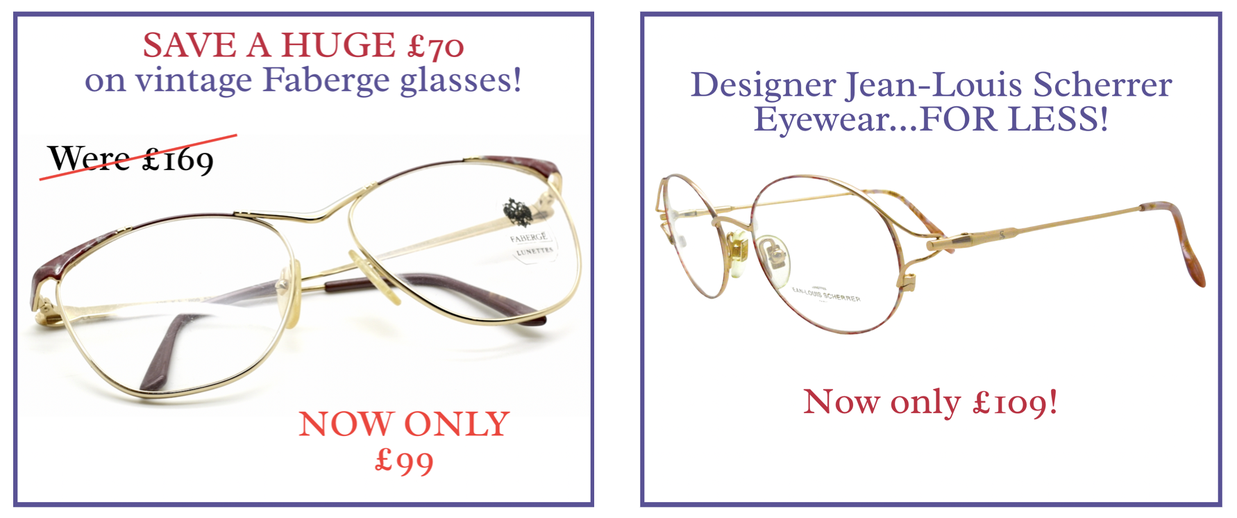 Huge savings on Faberge and Jen-Louis Scherrer vintage glasses, new & unworn!