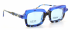 Designer Italian spectacles with matching sun clip in blue at www.eyehuggers.co.uk
